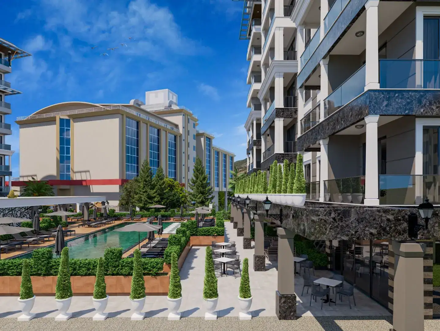 NEW COMPLEX PROJECT IN THE CENTER OF ALANYA 1KM FROM CLEOPATRA BEACH